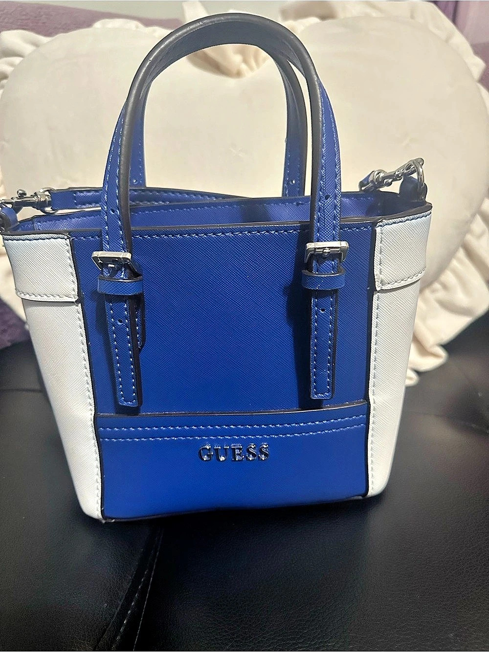 GUESS Color Block Satchel in Blue & White